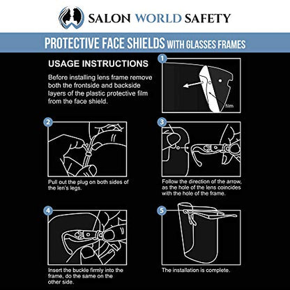 TCP Global Salon World Safety Face Shields with Black Glasses Frames (Pack of 10) - Ultra Clear Protective Full Face Shields to Protect Eyes, Nose, Mouth - Anti-Fog PET Plastic, Goggles - color: Black
