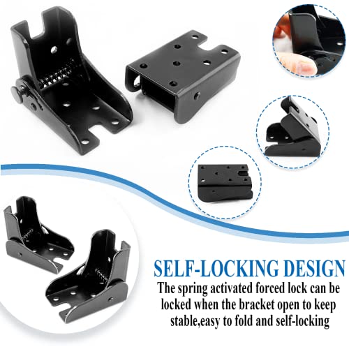 2 Pack Folding Table Leg Brackets, Black Foldable Self-Locking Hinge Extension Support Brackets with Screws for Table Chair Bed Leg Feet Workbench