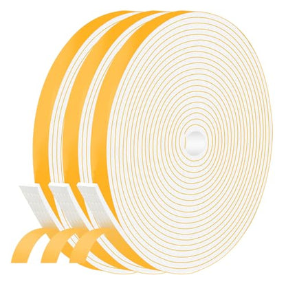 Foam White Weather Stripping Door Seal 1/2 in x 1/8 in x 50Ft,Strong Adhesive,Soundproof,Weatherproof Foam Insulation Tape, Whole-Home Narrow Gap Sealing - color: White, size: 1/2 in x 1/8 in x 50 Ft
