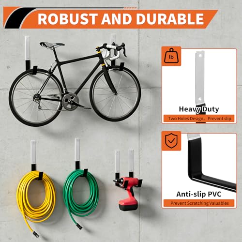 GeeWatom Heavy Duty Steel Garage Hooks,Garage Storage Utility Hooks,Anti-Slip Garage Hooks,Garage Garden Tool Organizer,Steel Wall Mount Hooks, Garden Hose Hanger, Black J Hooks (Large-2PC) - size: Large-2PC