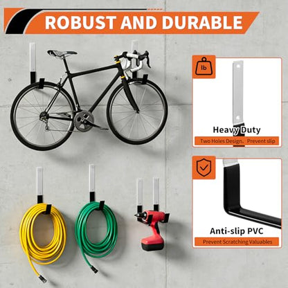 GeeWatom Heavy Duty Steel Garage Hooks,Garage Storage Utility Hooks,Anti-Slip Garage Hooks,Garage Garden Tool Organizer,Steel Wall Mount Hooks, Garden Hose Hanger, Black J Hooks (Large-4PC) - size: Large-4PC
