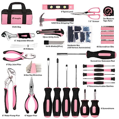 Pink Tool Set, 215 Pcs Lady's General Home Repairing Tools Kit For Girls & Women With Portable Bags, Includes All Essential for Home, Garage, Office and College Dormitory Use, Pink & Black - style: 215Pcs(Pink)