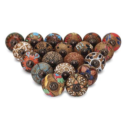 Craft Trade Ceramic Cabinet Knobs for Drawer, Kitchen Cabinets & Cupboard – Decorative Furniture Knobs & Pull Handles for Dresser & Wardrobe (Brown, Set of 20) - color: Dark Brown, style: 20