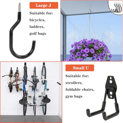 TocTen Garage Hooks, 14 Pack Garage Storage Hook Heavy Duty Solid Steel Wall Hooks, Wall Mount Garage Bike Hooks with Anti-Slip Coating Utility Hooks for Hanging Bike Ropes Garden Tools (Black) - color: Black-14 Bike Hook