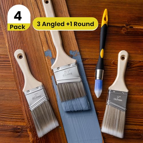 Mister Rui Paint Brush Set, 4 Pack Angle Brushes Professional Trim, Cabinet & Wall Paint Brushes for Oil, Latex, Synthetic Bristles, No Shedding - size: 4PCS, 0.6", 2" Short 2, 2.5"