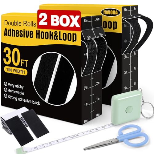 Navona 2 Boxes Heavy Duty Hook and Loop Strips with Adhesive, 60Ft Total x 1 Inch Hook and Loop Tape with Backing for Home, Office, School, and Crafting Projects, Black - color: 1in x 30ft-black-2Boxes