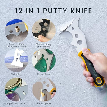 Voomey Stainless Steel Putty Knife,Putty Knife Set, Metal Scraper, Paint Scraper Tool for Removing Wallpaper, Repairing Drywall, Scraping, Repairing, Plastering, and Other Painting Projects