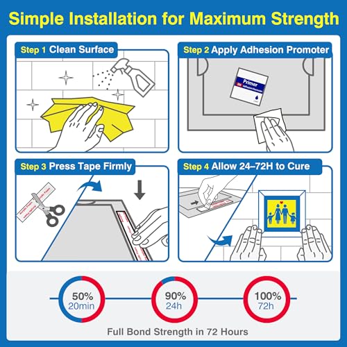 Tapsi Heavy Duty Double Sided Mounting Tape 1" x 9.85FT – Acrylic Foam Tape with 10 Adhesion Promoter Wipes, Waterproof Removable Adhesive for Car Trim, LED Strips, Pictures & Signs