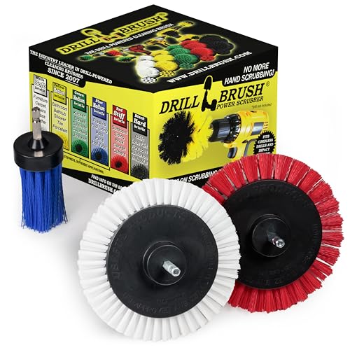 Narrow Gap Cleaner Brush - Concrete Scrubbing Tool - Crevice Brush for Drill - Car Detailing Drill Brushes - Window Track Cleaning Tools - Crevice Cleaning Brushes for Household Use - Gap Cleaner Kit - color: White, Red, Blue