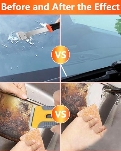 2 Pack Razor Blade Scraper with 20 Plastic and 20 Metal Blades for Removing Paint, Grease from Windshield, Registration Sticker, Glass Top Stove Cooktop Scraper - color: Orange-yellow