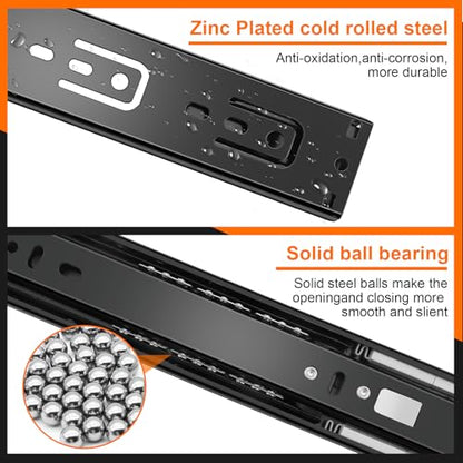 22 inch Drawer Slides 6 Pairs (12pcs) Soft Close 3 fold Full Extension Side Mount Cabinet Drawer Glides 22" Black Cabinet Rails for Dresser, Cabinet, Kitchen 100 LB Capacity - size: 22 Inch