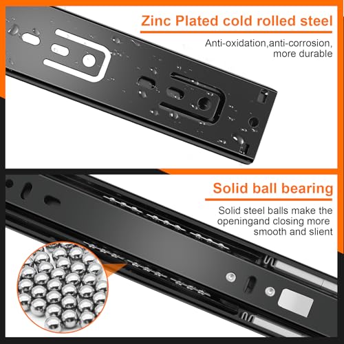 12 inch Drawer Slides 6 Pairs (12pcs) Soft Close 3 fold Full Extension Side Mount Cabinet Drawer Glides 12" Black Cabinet Rails for Dresser, Cabinet, Kitchen 100 LB Capacity - size: 12 Inch