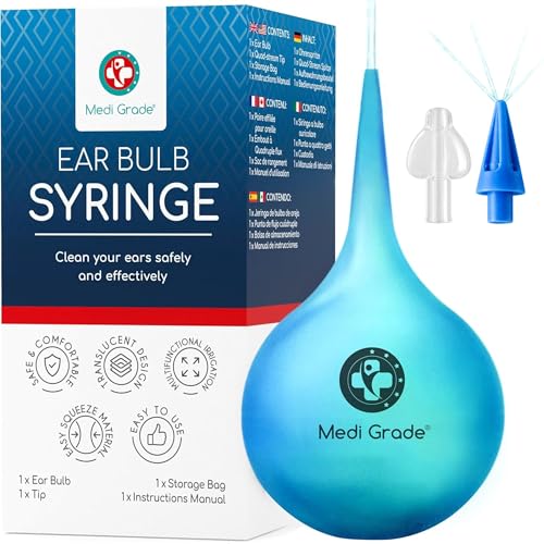 Medi Grade Ear Bulb Syringe 75ml (2.54 fl oz) – Quad Stream Ear Syringe for Ear Irrigation - Gentle Earwax Removal Tool – Bulb Syringe Ear Wax - with Travel Friendly Ear Cleaning Kit - size: 75ml