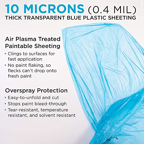 Dura-Gold 24" x 177' Pure Blue Pre-Folded Masking Film, (3 Pack) Painters Plastic Roll (0.4 Mil), Pull Down Drop Sheet, Pre-Folded Plastic Sheeting for Painting Protection on Auto, Walls, Furniture