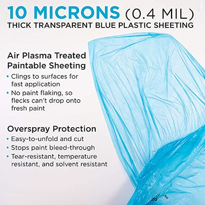 Dura-Gold 95" x 44' Pure Blue Pre-Folded Masking Film - Painters Plastic Roll (0.4 Mil) Pull Down Drop Sheet, Pre-Folded Plastic Sheeting for Painting Protection on Auto, Walls, Furniture - size: 95-inch