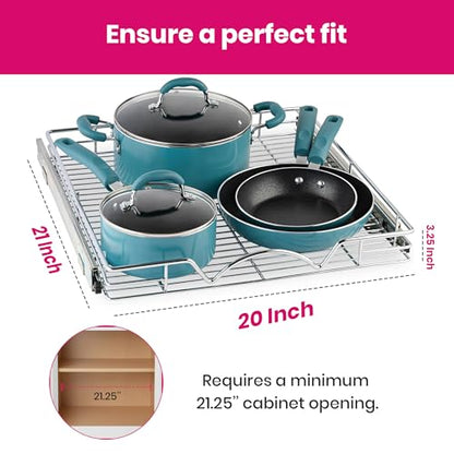 HOLDN’ STORAGE Pull Out Cabinet Organizer, Heavy Duty Caddy w/Lifetime Limited Warranty -20”W x 21”D - Requires At Least 21-1/4” Cabinet Opening, Steel Metal Cabinet Drawers Slide Out, Chrome - size: 20"W x 21"D