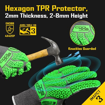 COOLJOB A5 Cut Resistant Gloves with Impact Resistant TPR, Touchscreen Nitrile Dipped Safety Work Gloves with Grip, 1/3 Pair - color: Green (1 Pair), size: Medium