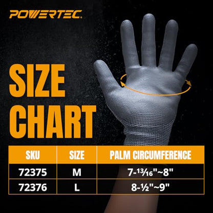 POWERTEC Cut-Resistant Work Gloves ANSI A5 – Touchscreen-Compatible, Oil-Resistant Grip, Breathable & Washable Safety Gloves for Construction, Tile Installation & Metalwork, 1 Pair, Size M (72375) - size: Medium, style: Cut Resistant Gloves