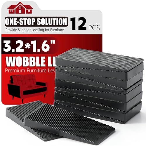 Furniture Leveler 12pcs Kit Size Variety | Multi-Purpose Rubber Shim for Leveling Feet Stable | Anti-Wobble Pad for Uneven Table, Dresser Leg, Toliet and More Furniture | Prevent from Wobbling - color: Black-12pcs, size: 3.15*1.6*0.32inch