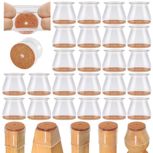 24 Pcs Chair Leg Floor Protectors for Hardwood Floors, Silicone Covers with Felt Pads, Furniture Leg Caps, Reduce Noise, Anti-Scratch, Fit (15/16" to 1-5/16") - color: Clear-24pcs, size: Round L