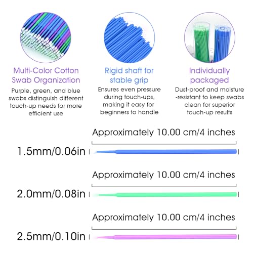 300 PCS Small Paint Brushes for Touch Up, Fine Tip Paint Brush Set for Automotive Paint Chip Repair, Disposable Paint Brushes Bulk with 2.5mm, 2.0mm & 1.5mm Sizes (Blue, Green, Purple)