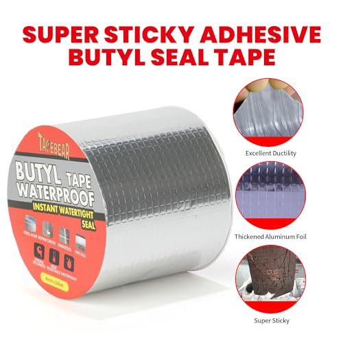 TAPEBEAR Butyl Tape Waterproof Sealing Tape 4inch x16feet, Upgraded Aluminum Foil Tape Heavy Duty for RV Repair, Awning, Window, Glass & EDPM Roof Leak Patching, Boat and Pipe Sealing, Silver - size: 4inch x16.4feet