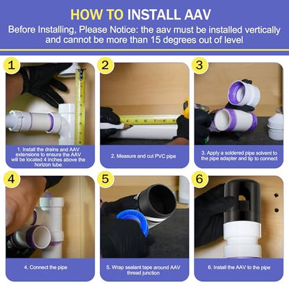 Enhon 1-1/2 Inch NPT ABS In Line Vent, Diaphragm RV Air Admittance Valve for Under Sink Vent with PTFE Thread Seal Tape, Easy to Install(4 Pcs)