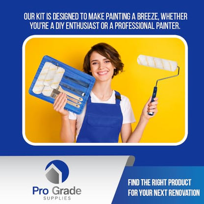 Pro Grade Paint Roller Kit, Brush & Roller,10 Piece Set, Wall Painting Naps for Professionals & Homeowners - All Paints & Stains, Washable, Reusable, Easy to Clean, Superior Absorbency. - size: 10 Piece Set