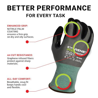 Armor Guys Kyorene Pro 00-840 A4 Cut Resistant Work Gloves - Graphene, Nitrile Grip, Durable, Breathable for Industrial Use - L, 12 Pairs