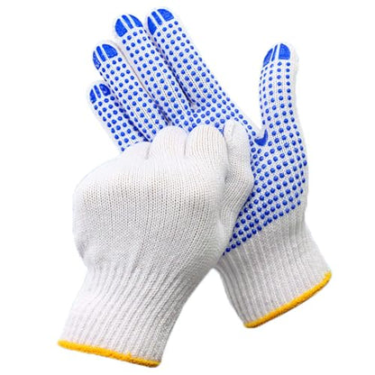 Safety Work Gloves with Anti-slip Dots 12 Pairs White Polyester Knitted Gloves for Garage Warehouse Industrial Gardening - color: Blue
