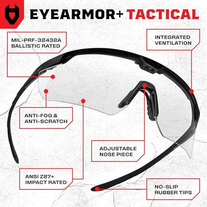 NoCry Tactical Shooting Glasses Men and Women — Z87+ Ballistic Military Grade Shooting Range Eye Protection — Ventilated Anti-Scratch & Anti-Fog UV Safety Glasses With Adjustable Temples and Nose Pads