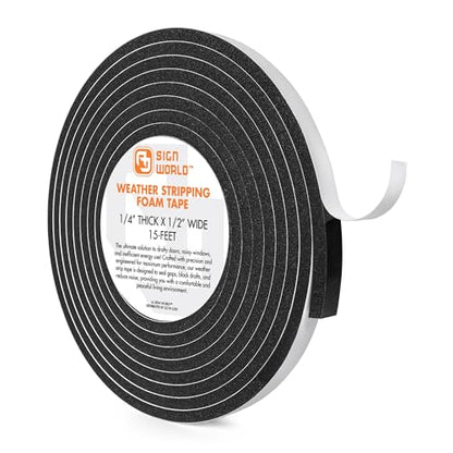 1/4in x 1/2in Weather Stripping Foam Insulation Tape, Doors, Windows, Sliding Door, A/C, Soundproofing, Draft Stopper, Shock Absorption (1/4" T x 1/2" W x 15 Ft L) - size: 1/4" T x 1/2" W