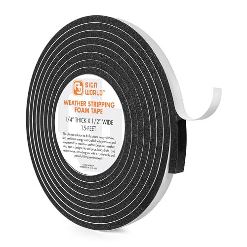 1/4in x 1/2in Weather Stripping Foam Insulation Tape, Doors, Windows, Sliding Door, A/C, Soundproofing, Draft Stopper, Shock Absorption (1/4" T x 1/2" W x 15 Ft L) - size: 1/4" T x 1/2" W