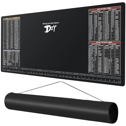 39.5”X18” DIY Worktable Mat Large Work Bench Mat Workshop Mat Workbench Cover with SAE/Metric Ruler Standard Metric Conversion Charts Tap Drill Sizes Fit for DIYers Carpenter Repairman