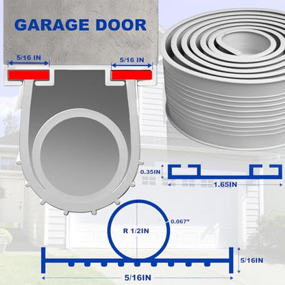 DGSL Garage Door Seals Bottom Rubber，Weather Stripping Sealing Strip Replacement, Universal Weatherproof Threshold Buffering (Grey, 16Ft) - color: Grey-Aluminum Track, size: 16 Ft