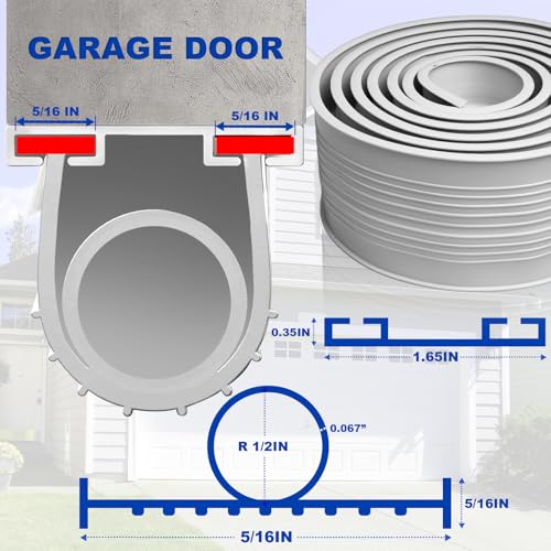 DGSL Garage Door Seals Bottom Rubber，Weather Stripping Sealing Strip Replacement,Universal Weatherproof Threshold Buffering (Grey, 16 Ft) - color: Gray, size: 16 Ft