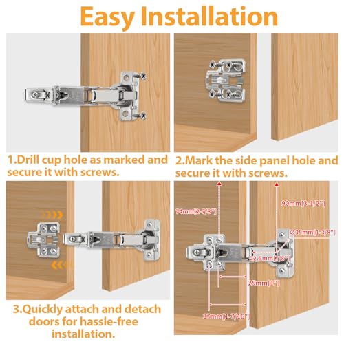 TamBee 175 Degree Hinges Frameless Cabinet Doors Hinges 48mm Concealed Hydraulic Adjustable Soft Closing Nickel-Plated Steel Buffer Dampers for Kitchen Corner,1 Pair/2Pcs (Full Overlay) - style: 175° Full Overlay