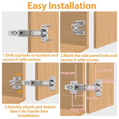 TamBee 175 Degree Hinges Frameless Cabinet Doors Hinges 48mm Concealed Hydraulic Adjustable Soft Closing Nickel-Plated Steel Buffer Dampers for Kitchen Corner,1 Pair/2Pcs (Full Overlay) - style: 175° Full Overlay