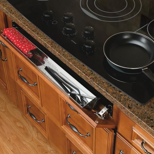Rev-A-Shelf 28" Slim Tip-Out Sink Tray for Kitchen and Bathroom Base Cabinets, Large Pull Out Stainless Steel Storage Organizer, Silver, 6541-28-52 - size: 28" x 3" x 1.7"