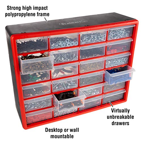 24 Plastic Drawers Organizer - Compartment Storage - Desktop and Wall Mount Container for Hardware, Parts, Crafts, Beads, and Tools by Stalwart (Red) - style: 24 Drawers