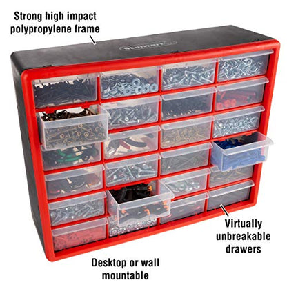 24 Plastic Drawers Organizer - Compartment Storage - Desktop and Wall Mount Container for Hardware, Parts, Crafts, Beads, and Tools by Stalwart (Red) - style: 24 Drawers