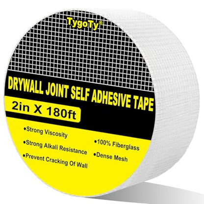 Drywall Joint Mesh Tape 2“×180 Ft，Strong Self-Adhesive 100% Fiberglass Drywall Repair Tape for Wall Crack and Seam Patch,White