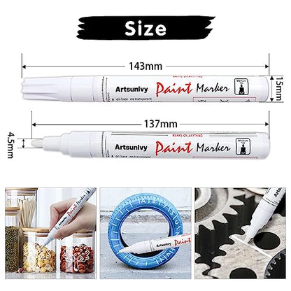 Artsunlvy White Paint Pens marking pens Permanent Markers - 2 Pack Oil Based Waterproof Markers for Tire, Rubber,Wood, Rocks, Metal, Canvas,Plastic, Dark Surface,Craft office Supplies,Medium Point - color: White
