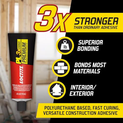 Loctite PL Premium Polyurethane Construction Adhesive, 4 fl oz Squeeze Tube, 1 Pack - Versatile Construction Glue for Wood, Concrete, Stone, Metal & More - size: 1 Pack