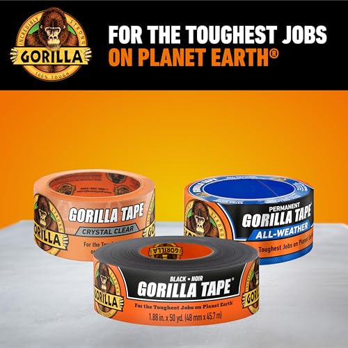 Gorilla Duct Tape, Black Tape, 1.88" x 50 yd (Pack of 1) - Heavy Duty and Weather Resistant for Indoor or Outdoor - size: 1 Pack