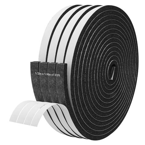 Storystore Weather Stripping Door Seal Strip, 1/2In x 1/4In x 131FT Self Adhesive Foam Tape for Door Window Insulation Soundproofing Weatherstrip, High Density Foam Seal for Doors Windows Furniture - size: 1/2In x 1/4In x131Ft