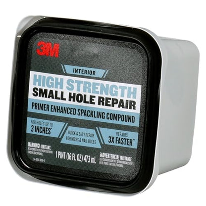 3M High Strength Spackling Compound, 16 oz., Small Hole Repair Primer Enhanced Spackling Compound, Quick & Easy Repair For Nicks & Nail Holes, No Shrinking, Cracking or Sagging (SHR-16-BB) - size: 16 Fl Oz (Pack of 1)