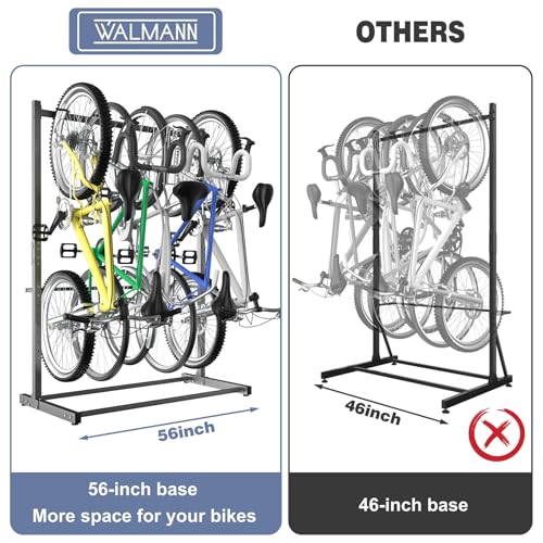 WALMANN Freestanding Bike Stand for Garage, 5 Bikes Vertical Bike Storage Stand Heavy Duty Bike Floor Stand, Holds Up to 70 lbs/Hook - style: Bike stand for 5 bikes