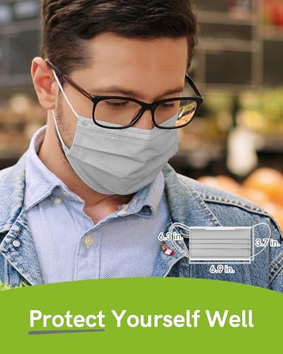 FriCARE Disposable Face Masks, 3-Ply ASTM Level 3 Medical Grade, FSA/HSA Eligible, Breathable & Comfortable for Allergy/Sun Protection, 50 Pack Gray - color: Gray