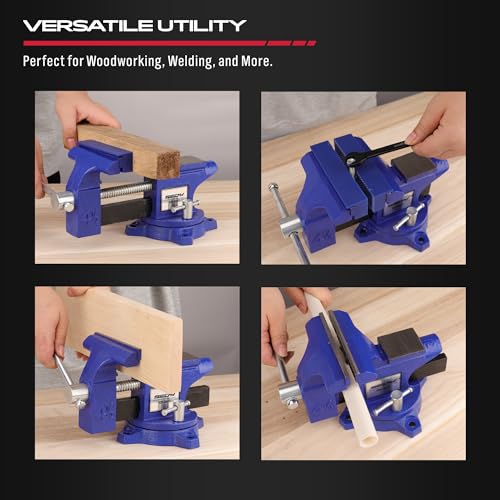 Heavy Duty Bench Vise 4.5 Inch: Table Clamp Woodworking Vice Press Drill Tools Workbench Wood Metal Pipe Work Shop Block Swivel Slide Cross Welding Machine Kit Milling Grip Precision Magnetic Jaw Pad - style: 4.5" Multi-Purpose + Magnetic Pads
